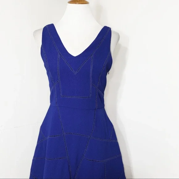 Anthropologie Cobalt Blue Eyelet Embroidered Fit and Flare Sleeveless Dress - Picture 4 of 10